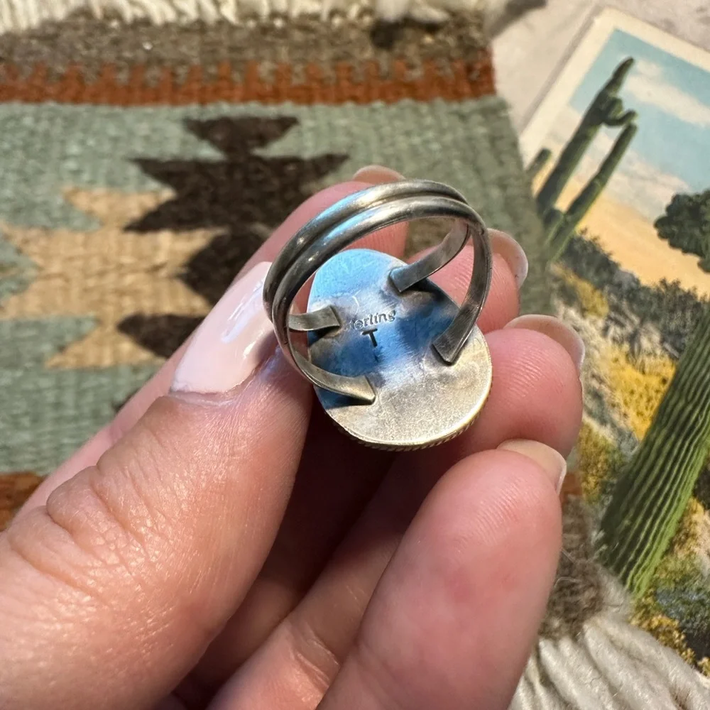 Native Made Sterling Silver & Palomino Ring - Picture 4 of 4